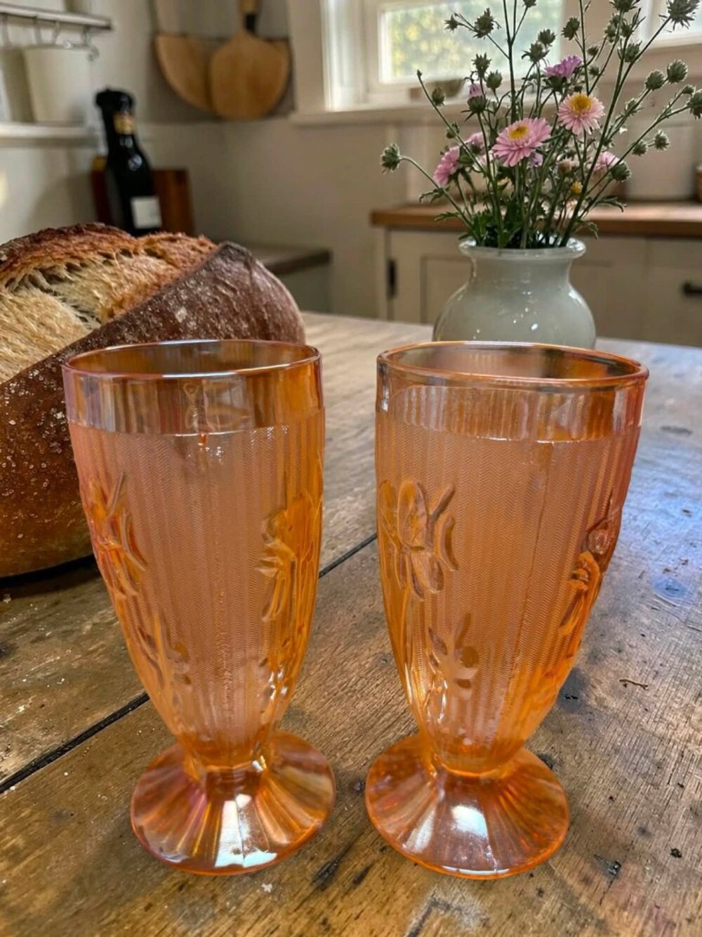 Jeanette Depression Glass Tumblers Iris & Herringbone Carnival Glass Footed - Picture 2 of 5